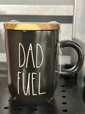 Rae Dunn Black 'DAD FUEL' Ceramic Mug with Wood Lid